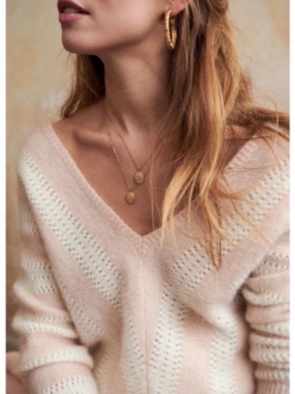 Sézane Ariel Kid Mohair Jumper in Pink Chevron - Picture 2 of 11